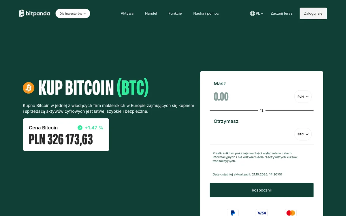 Strona zakupu bitcoina w Bitpanda – bitcoiny kupno w serwisie Bitpanda