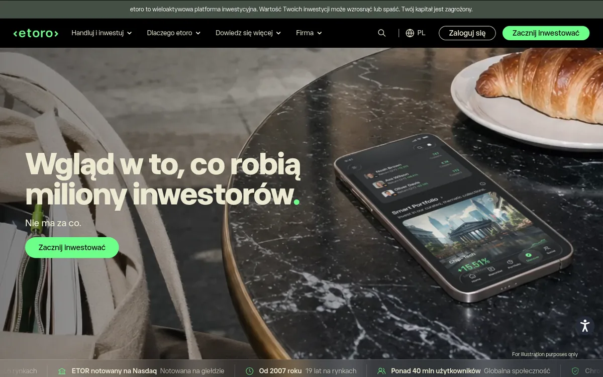 Strona główna eToro na komputerze – bitcoiny kupno w serwisie eToro